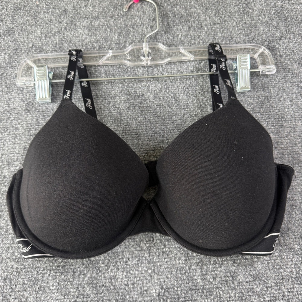 Pink Victoria's Secret Bra Wear Everywhere T-Shirt Lightly Lined Black 36D Y2K
